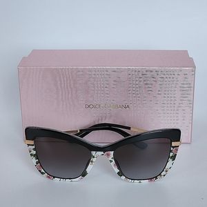DOLCE & GABBANA Gold/Black Rose Print Cat Eye Sunglasses